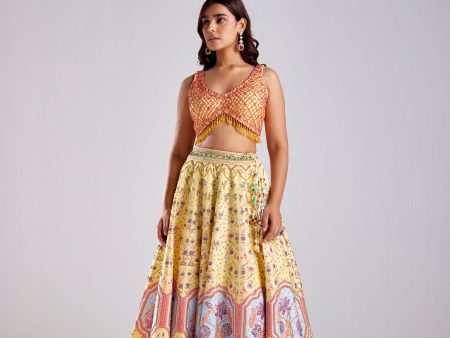 CANARY YELLOW FLORAL LEHENGA Cheap