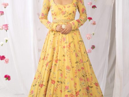 yellow corset anarkali For Sale