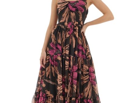 Green , Beige And Pink Floral Long Dress Online Hot Sale