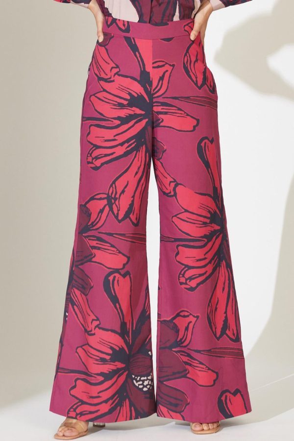 Red And Maroon Floral Pants Online Sale