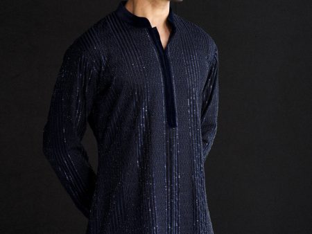 Blue Cutdana Thread Work Kurta For Sale