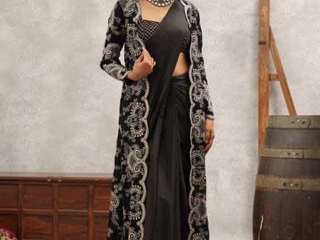 Black Embroidered Saree Set Hot on Sale