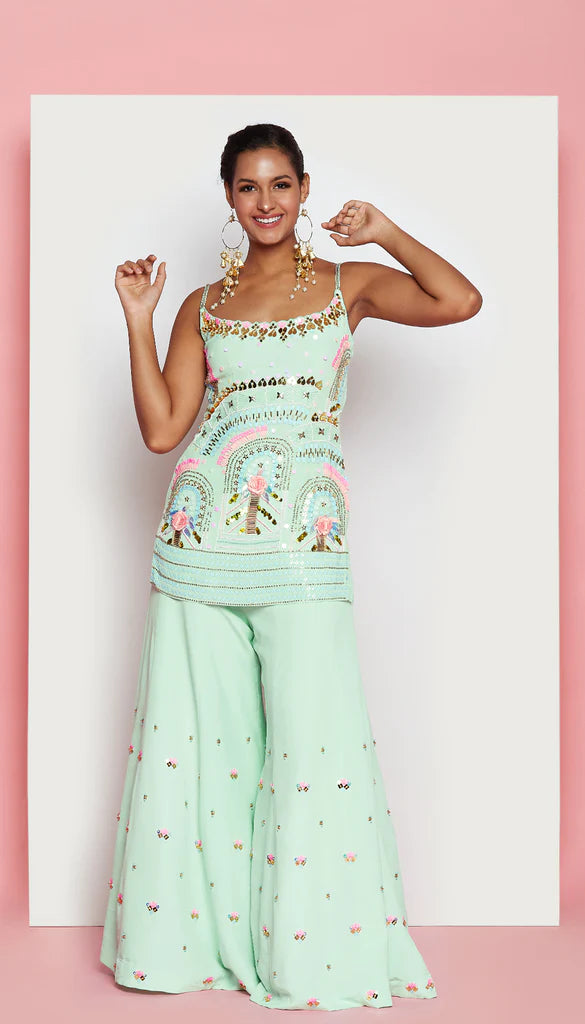 JUNE - MINT GREEN SHARARA SET For Cheap