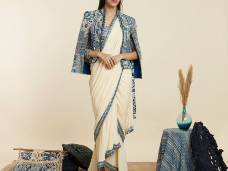 BEIGE CASCADE SAREE WITH  BUSTIER AND NOOR JACKET Online