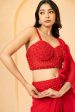 Red Embroidered Pre-Stitched Drape Corset Saree For Sale