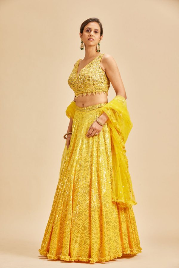 YELLOW OMBRE LEHENGA SET on Sale