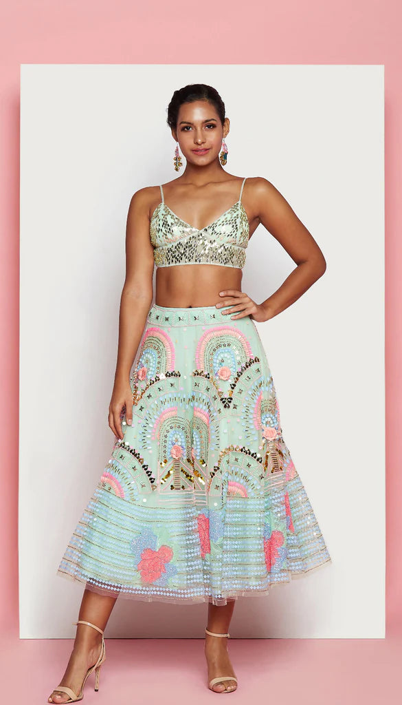 ARIEL - MINT GREEN HALF LEHENGA SET Online