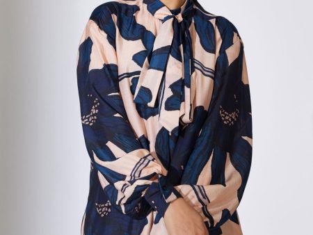 Beige And Blue Floral Bow Tie Shirt Online Sale