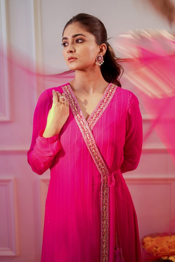 Hot Pink Sequin Kurta Set For Cheap