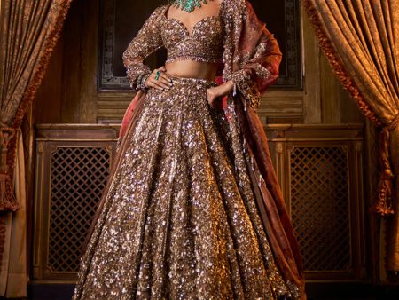 Bronze Tissue Lehenga Set For Sale