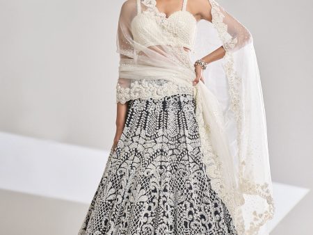 Black & White Pearl Lehenga Set Online now