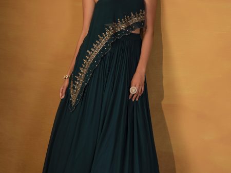 Emerald Green Lehenga set with embellished cape Online Hot Sale