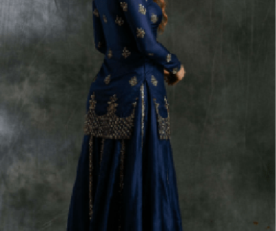 Blue Silk Sharara with Organza Dupatta   Dark Blue & Gold Jacket with Skirt Cheap