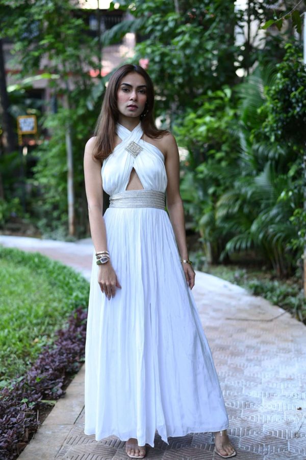 Criss- Cross Neck Gown For Sale