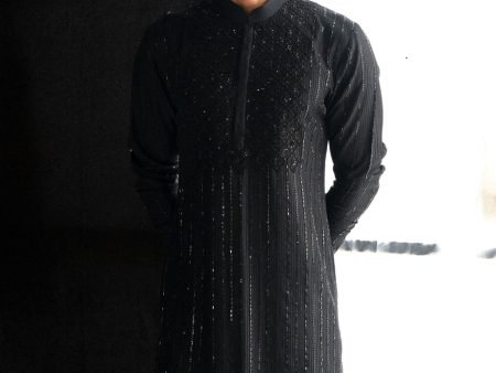 Black Gicha Chikankari Kurta Cheap