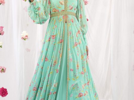 sea green jacket anarkali Cheap