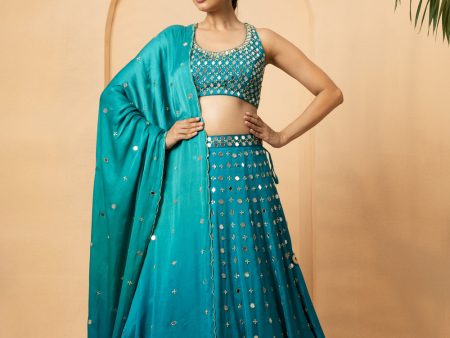 Turquoise Mirror  Lehenga Set Sale