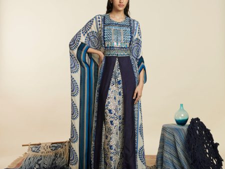 BLUE BUTTA STRIPE KAFTAN WITH BELT AND PANTS Fashion