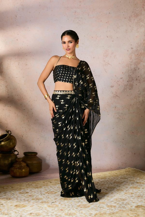 Black Mystic Drape Saree For Discount