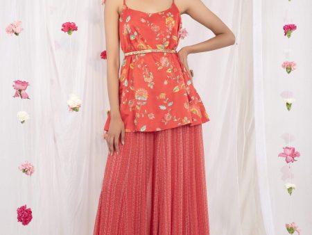 Printed Red spaghttete top in gajji For Sale