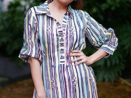 Multi-coloured kurta with stripes pleated palazzos Online