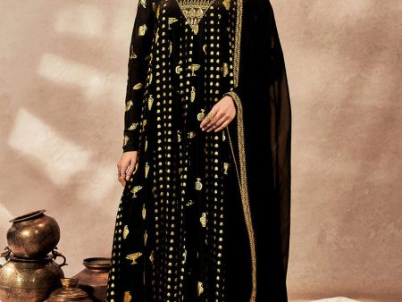 Black Gold Potters Touch Anarkali Set Cheap