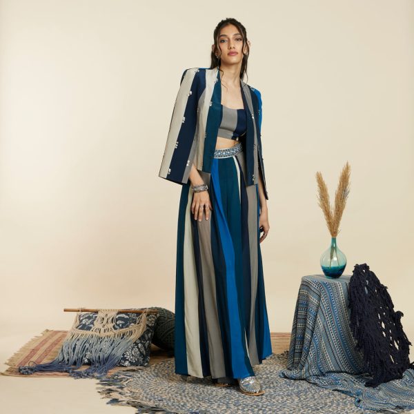 BLUE STRIPE PRINT NOOR JACKET SET Online Sale