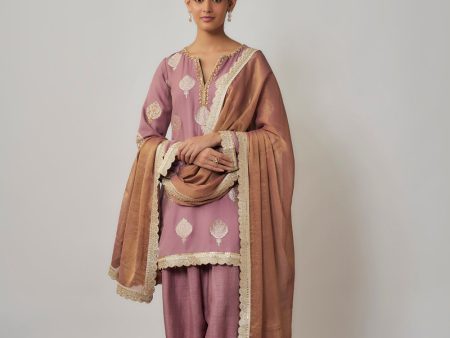 Mauve Georgette Benarasi Embroidered Kurta Salwar Set Hot on Sale