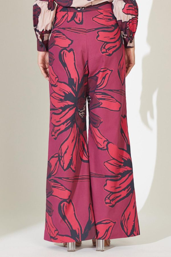 Red And Maroon Floral Pants Online Sale