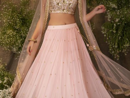 Baby Pink Embroidered Cape Lehenga Set Online Sale