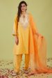 Yellow Short Kalidar Kurta With Salwar And Peach Dupatta Hot on Sale