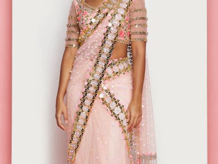 BARELY BLUSH - BLUSH PINK EMBELLISHED SAREE SET For Discount