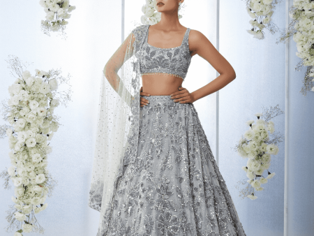 Silver Grey Sequin Lehenga Set Online