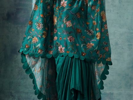 Printed Cotton Silk Kaftaan With A Drape Skirt Online