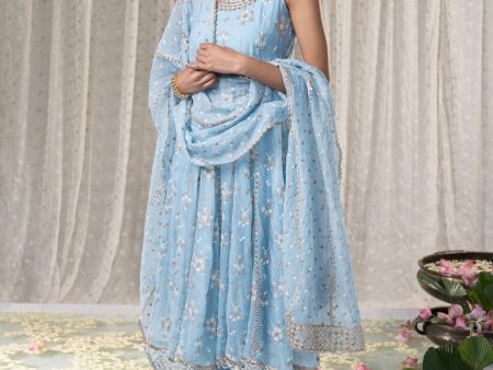 Blue Kesariya Anarkali with Kesariya Pants For Cheap