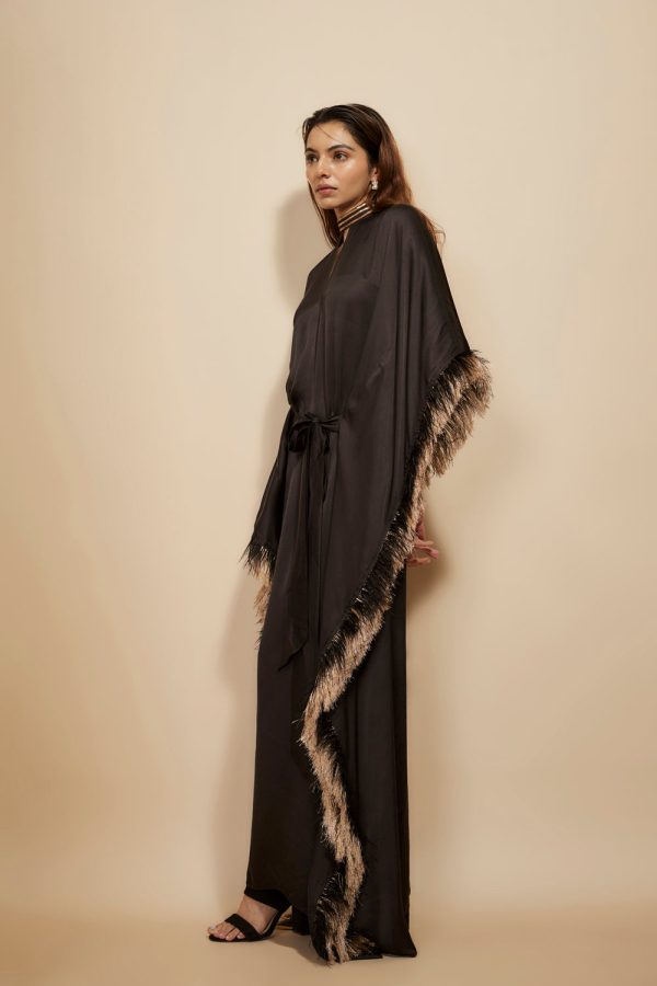 Black Embroidered Tie-Up Kaftan Discount