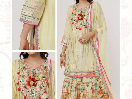 Kaner Long Kurta With Sharara Hot on Sale