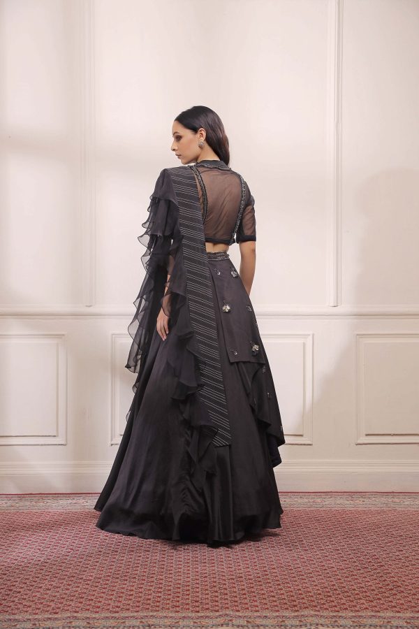 Black onyx layered lehenga set  with ruffle dupatta Hot on Sale