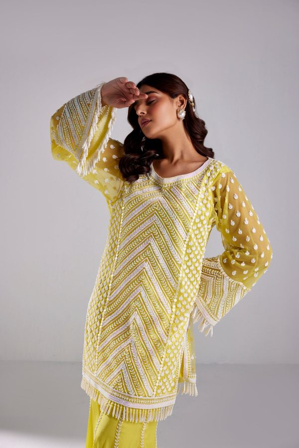 CANARY YELLOW WITH WHITE MIX FLARED PANTS AND DUPATTA Supply