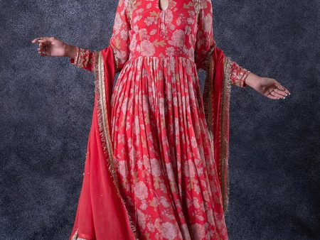 Floral Red Anarkali Set For Sale