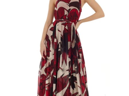 Off White & Red Floral Long Dress For Discount