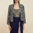 BLUE ART DECO EMBELLISHED CAPE JACKET WITH HIGH SLIT SKIRT For Sale