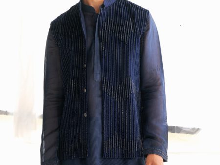 Blue  Velvet Cutdana Nehru Online Hot Sale