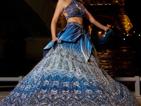 Blue Ombre Lehenga Set Discount