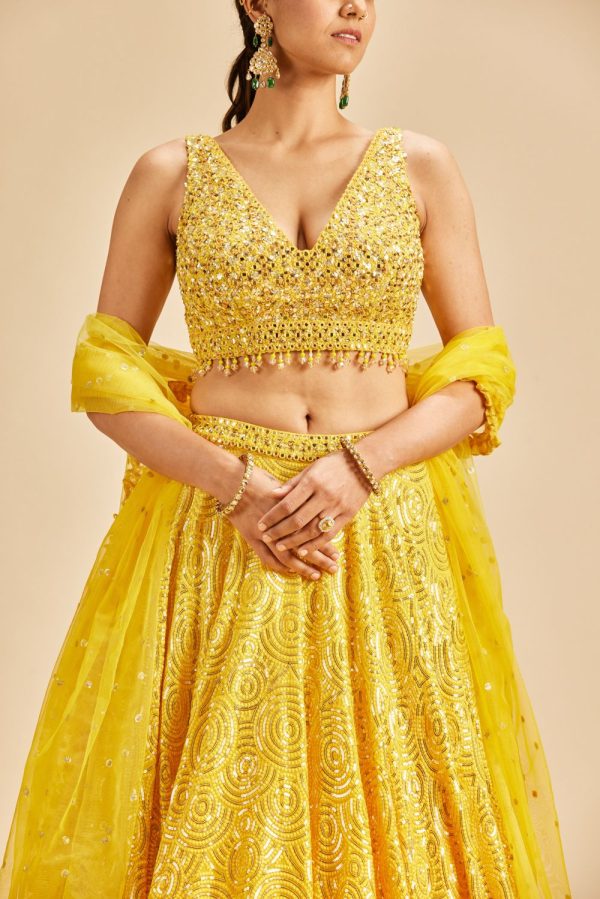 YELLOW OMBRE LEHENGA SET on Sale