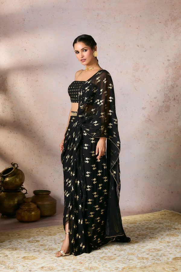 Black Mystic Drape Saree For Discount