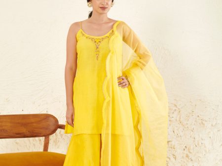 Yellow Embroidered Kurta Set For Discount