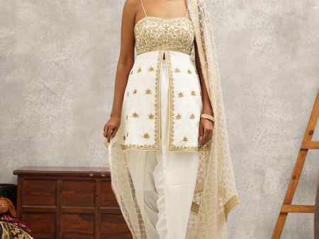 White Embroidered Peplum Dhoti Set Hot on Sale