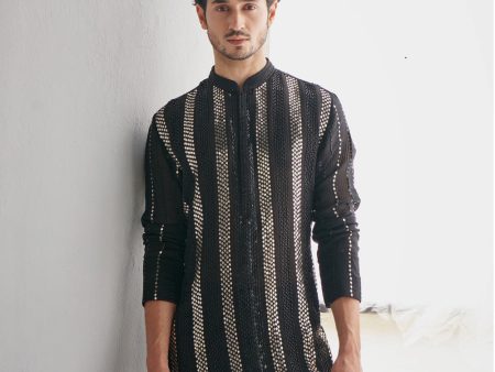 Black Gicha Metal Sequins Kurta Discount