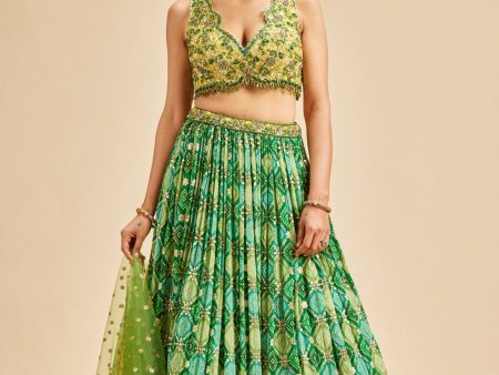 BOTTLE GREEN BADHNI LEHENGA SET Hot on Sale